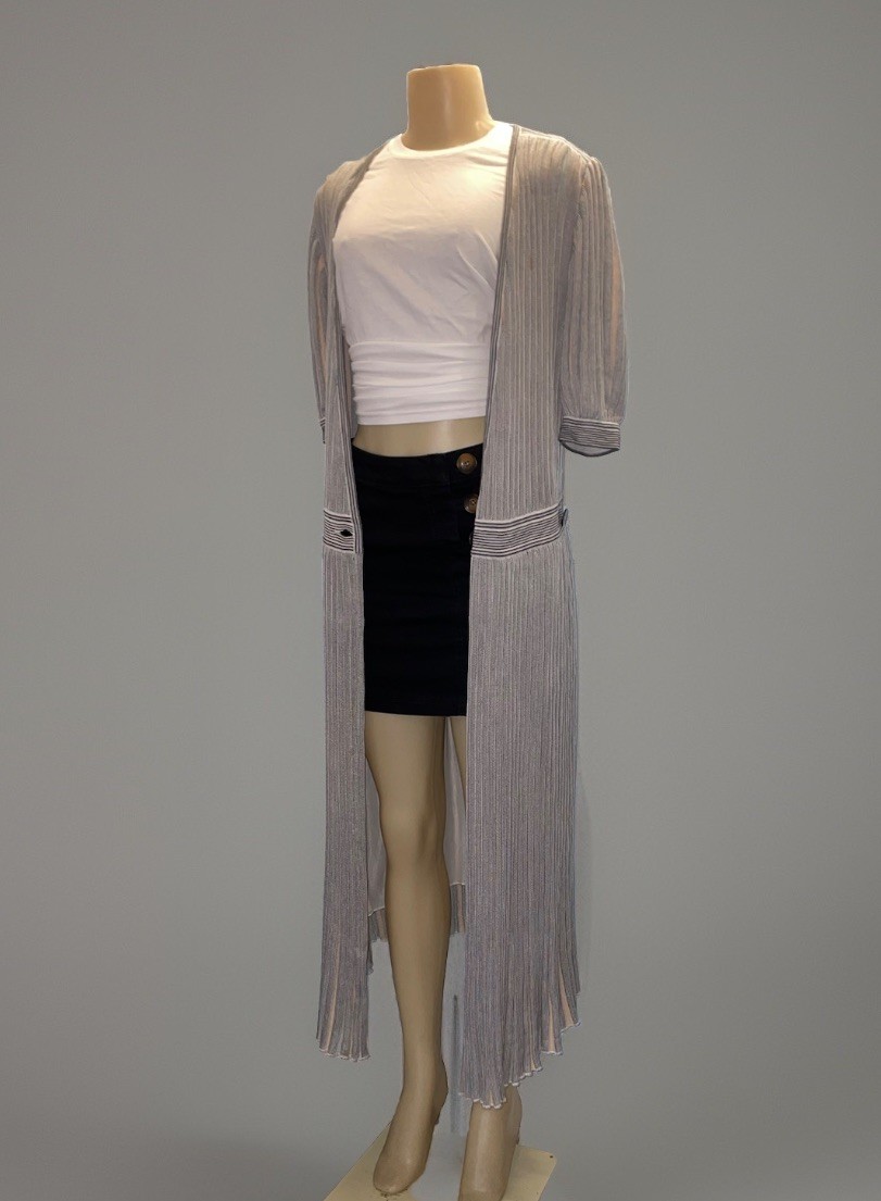 Vintage 1970s Albert Nipon Italy Knit Wrap Dress Short Sleeve Pleated Duster 6