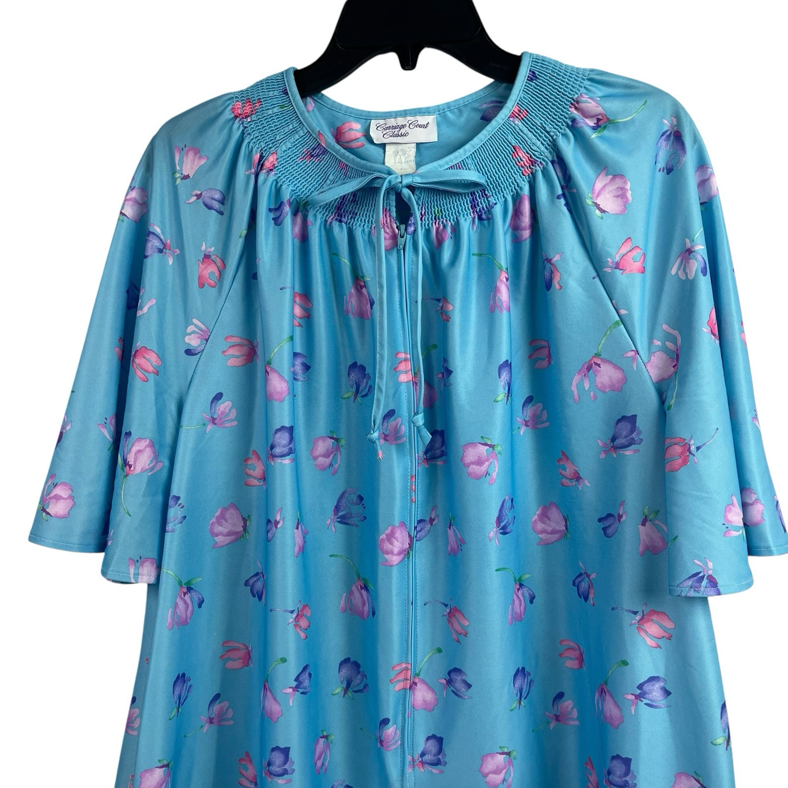 Sears Carriage Court Classic Robe House Dress Blue Floral 2X 22W/24W