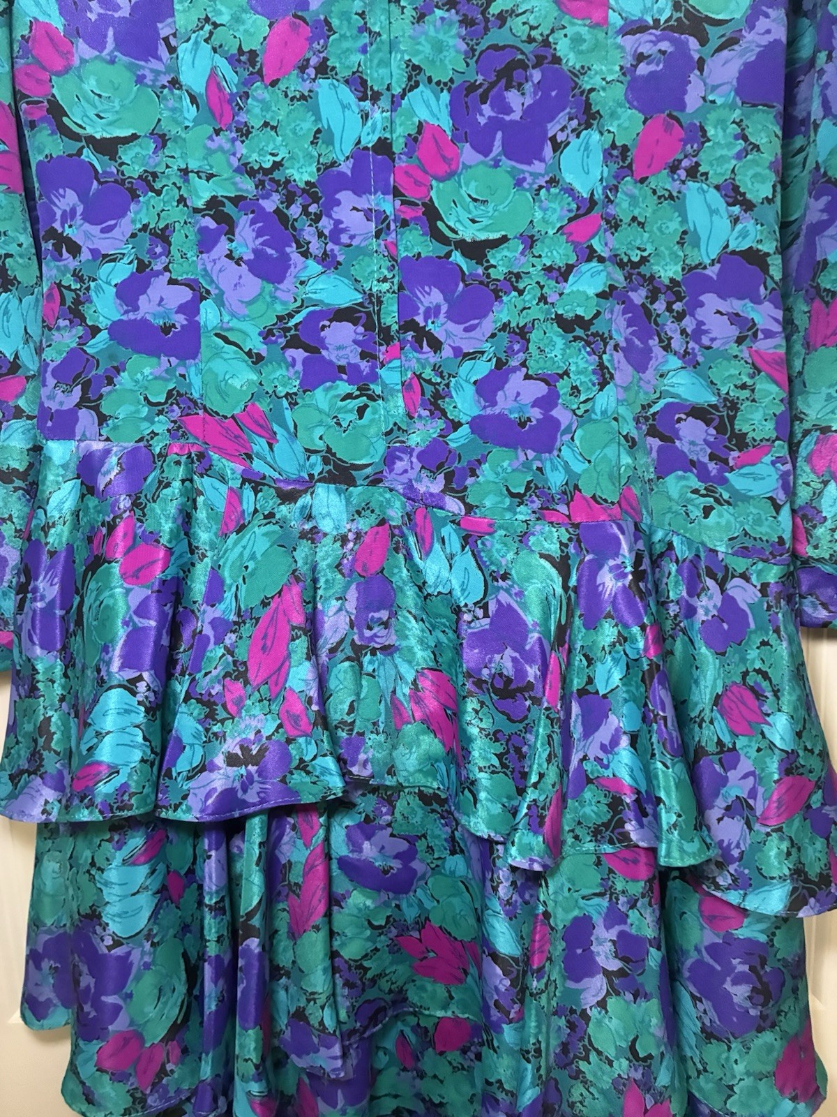 Vintage 80s Jody California Floral Tiered Ruffle Midi Dress – Size 11/12