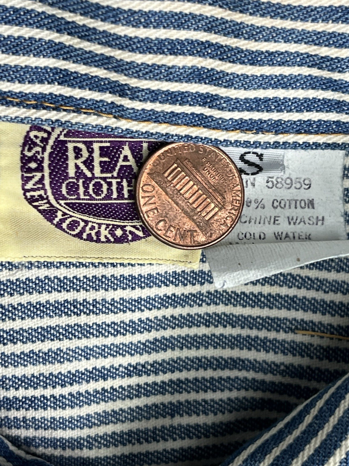 Vintage 1980s Women Hickory Stripe Denim Chore Jacket Made In USA Size Small