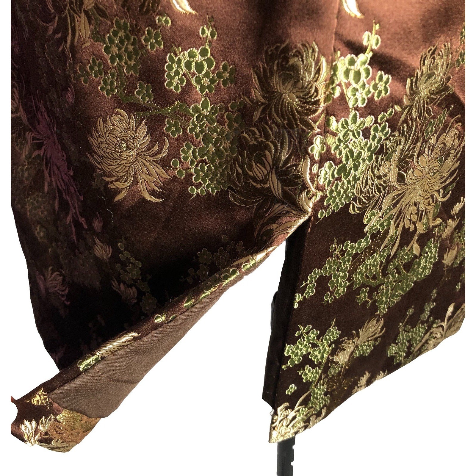 Vtg 70s 80s Brown Brocade Skirt Suit Metallic Floral XS S 2–4 Jacket Skirt Set