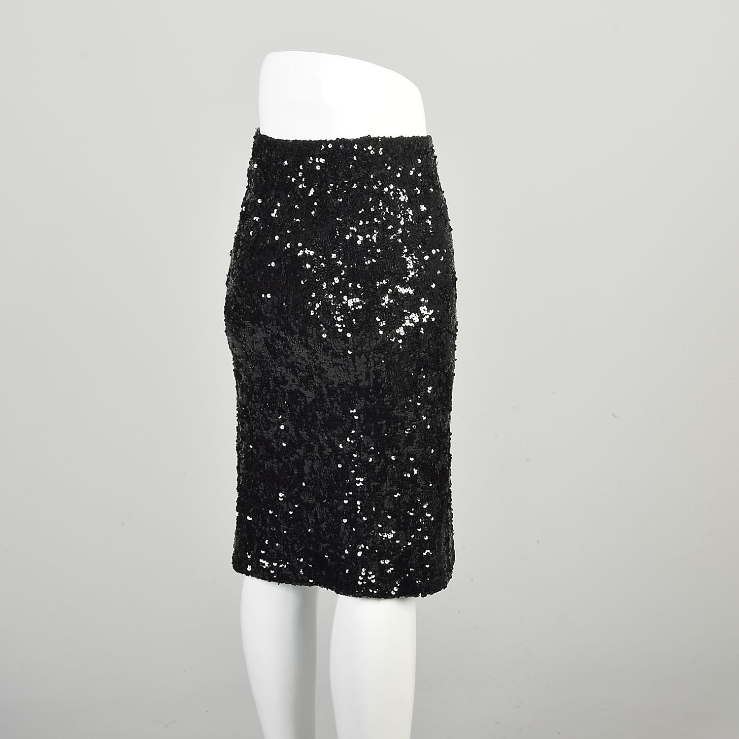 S-M 2000s Donna Karan Skirt Black Knit Wool Bodycon Knee Length Formal Elegant