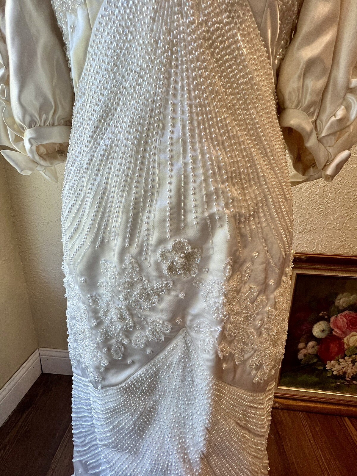 1980s Carlota Alfaro Handmade Beaded Wedding Dress Vintage Ivory Off White