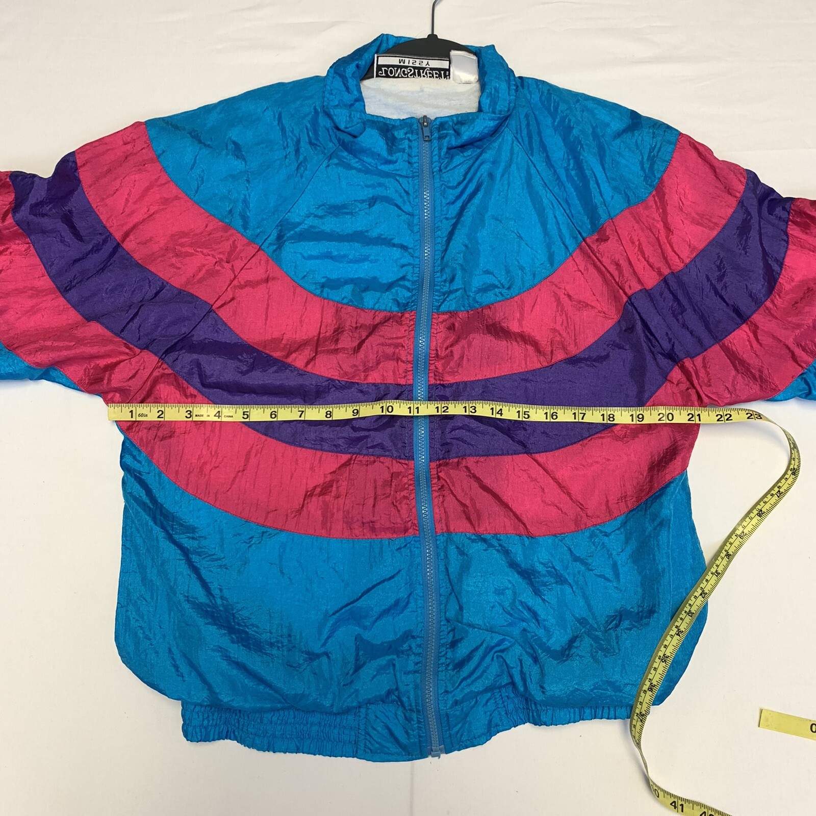Vtg 90’s Longstreet Missy Windbreaker Track Jacket Hot Pink Purple Blue Medium
