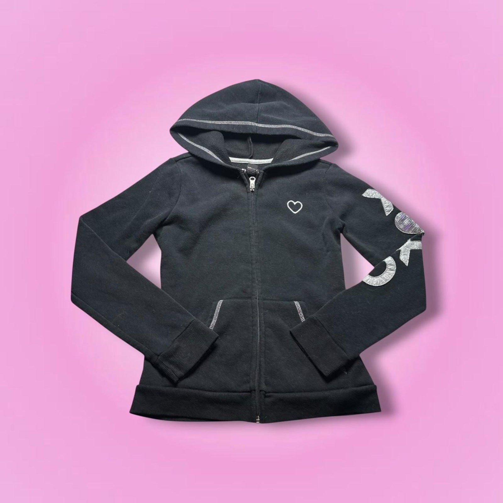 Y2K Fitted XOXO Black & Silver Sequin Zip Up Jacket