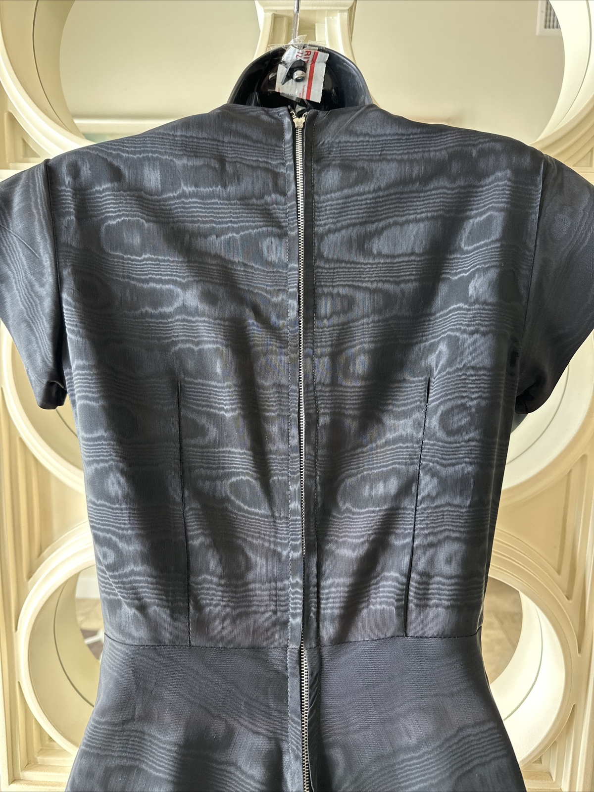 Black Silk Moire Sweetheart Neck 40s Dress From Estate Sale Of Matthew Weiner XS