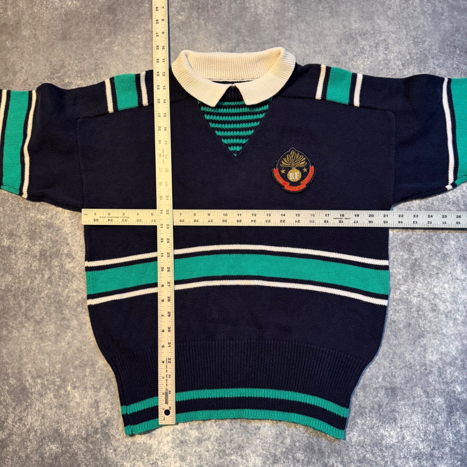 Vintage FIA Italia Rugby Striped Knit Sweater Navy Green White Crest Women Large
