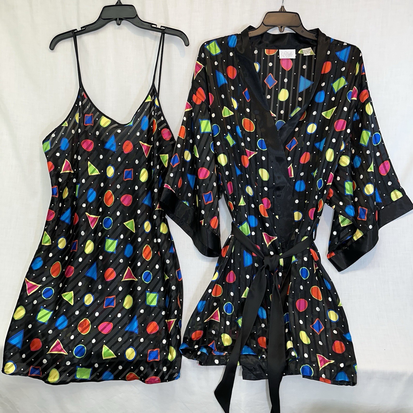 Go Softly Vintage 2-PC Chiffon Slip Gown & Robe C. 1990 Size 2X Memphis Design