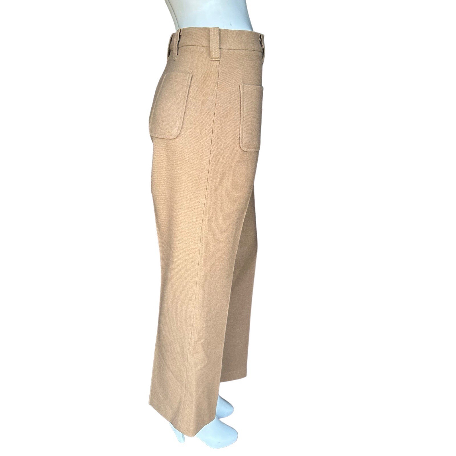 Vintage 60s 70s Ann Robin Bonded Wool Zipper Fly Tan Trousers Size 18 32″ Waist
