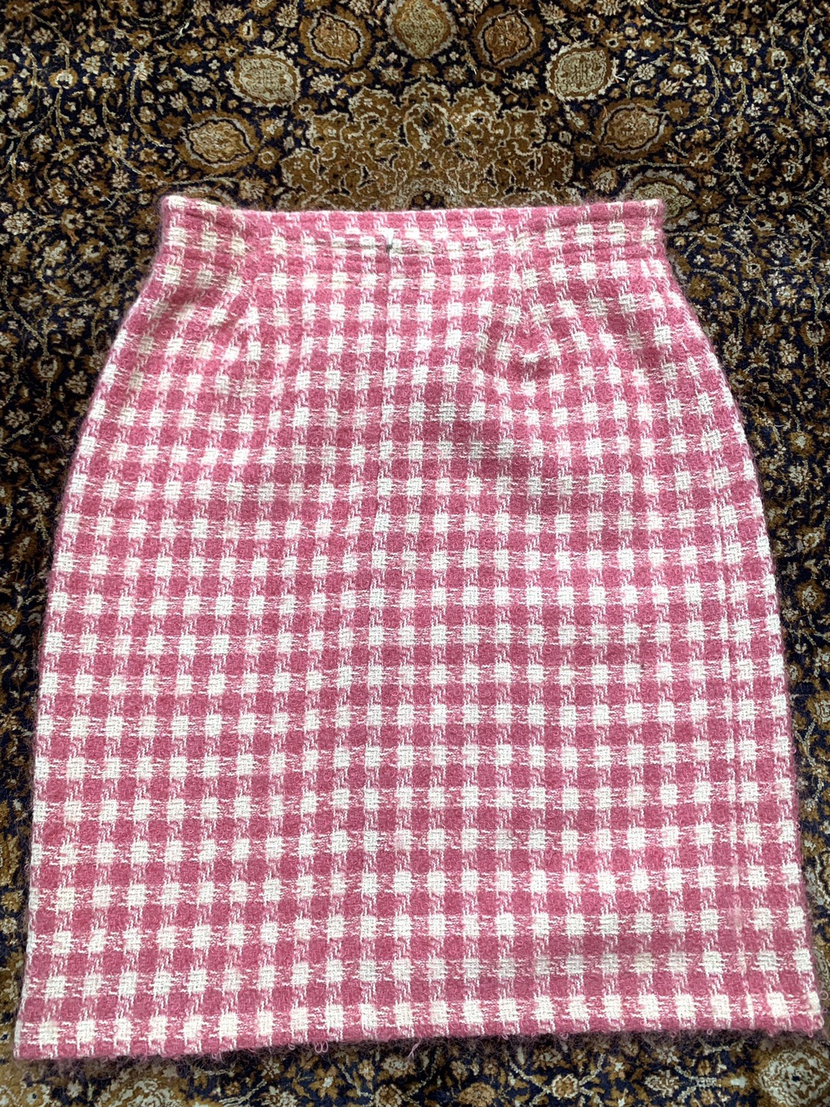 Vtg Courreges Skirt Suit Mohair Boucle Tweed Pink White Checks Womens 40 France