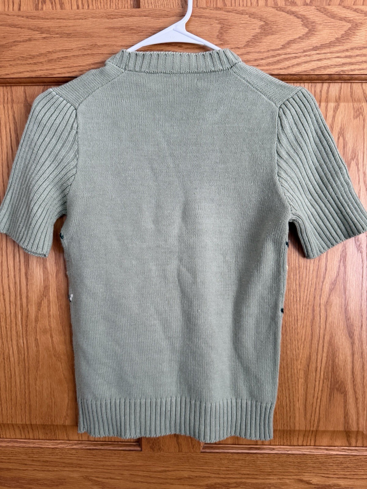 Vintage 80’s Huk A Poo Sweater Sz Small Sage Green Alphabet Floral Short Sleeve