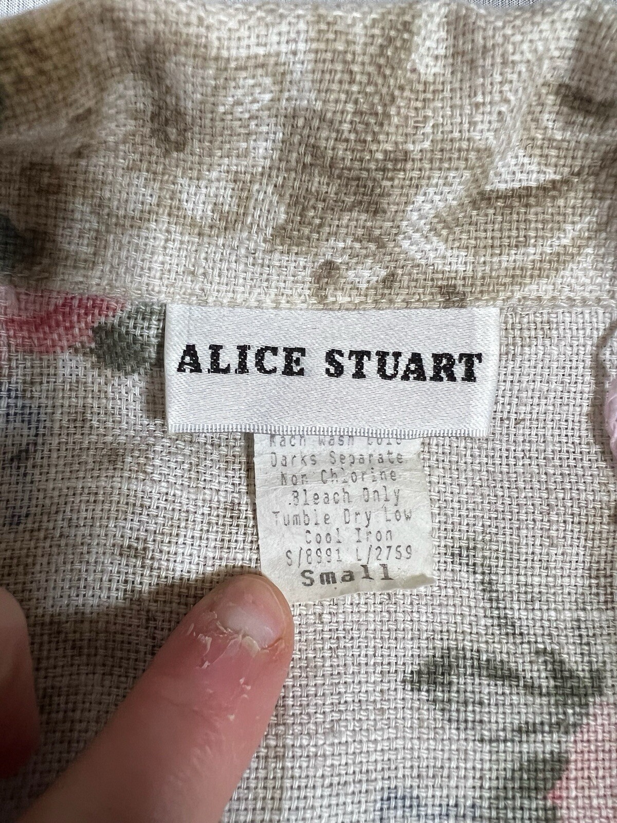 Vtg Alice Stuart Blazer Womens Small Pink Floral Linen Blend Cottagecore (A16)