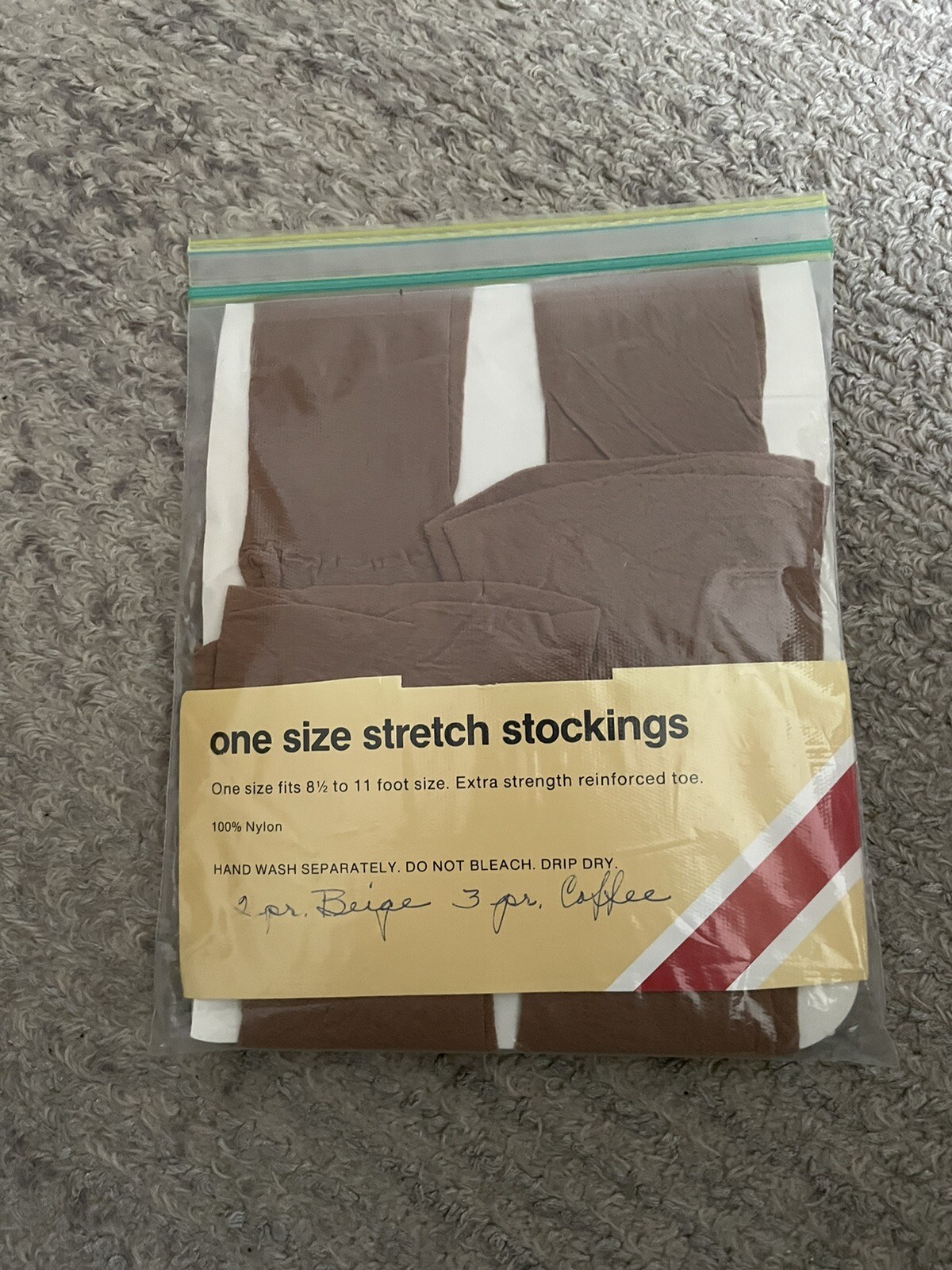 5 Pair Vintage garter stockings 2-beige/3 coffee Mesh one size 8 1/2-11