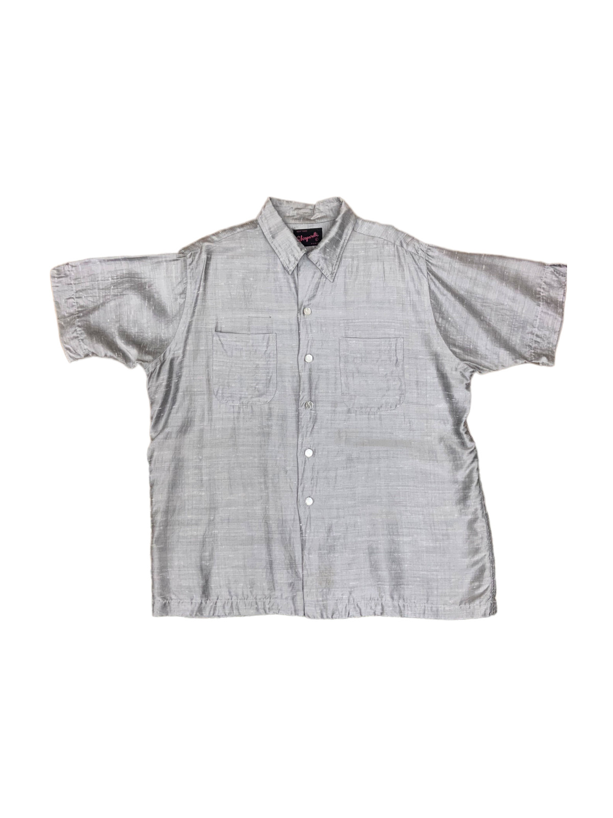 Vtg Vintage 1950s 50s Designer Schiaparelli Gray Silver Silk Button Down Shirt