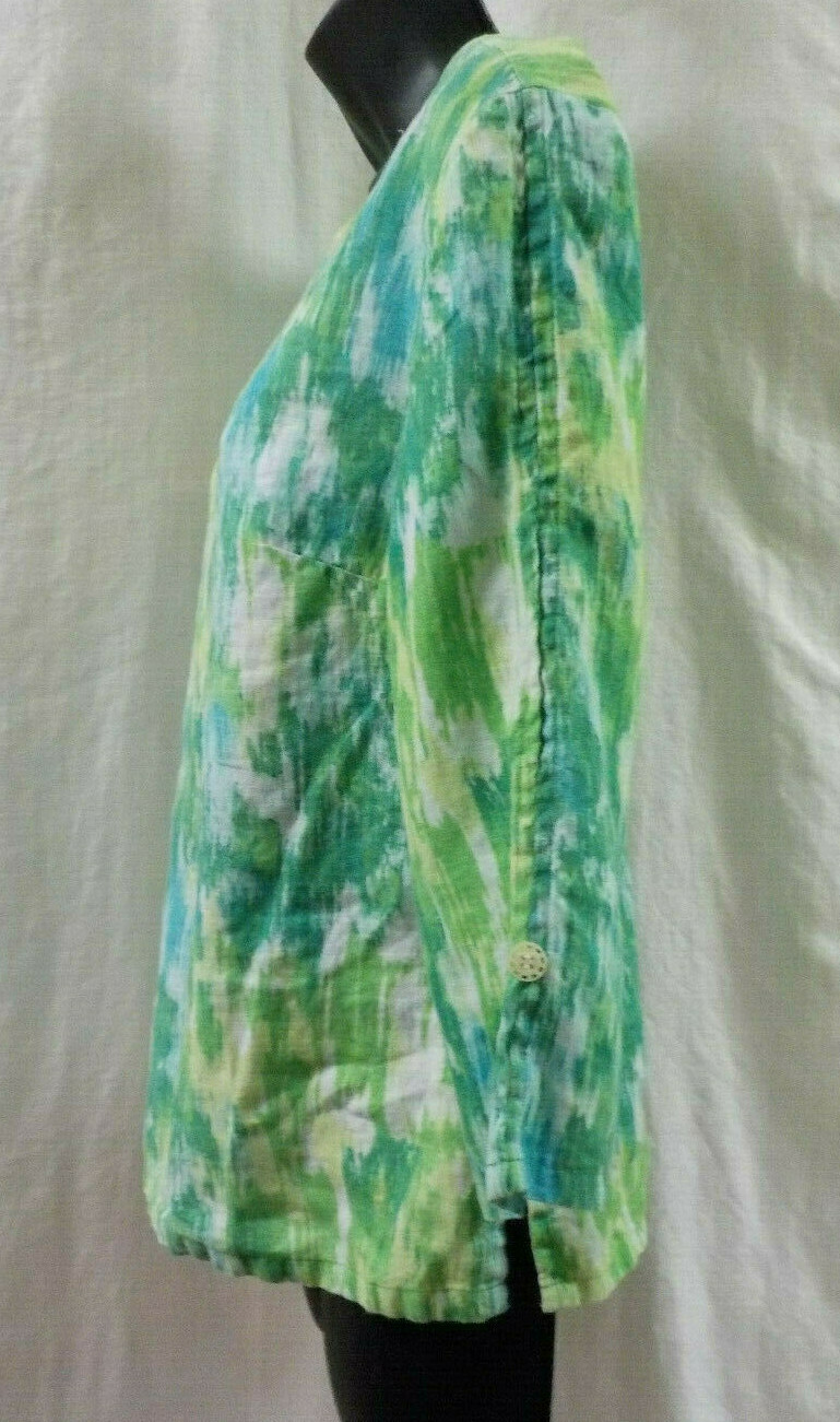 Vintage 1980’s Choices Blouse Size S Multi Color 100% Linen 3/4 Sleeves Classic
