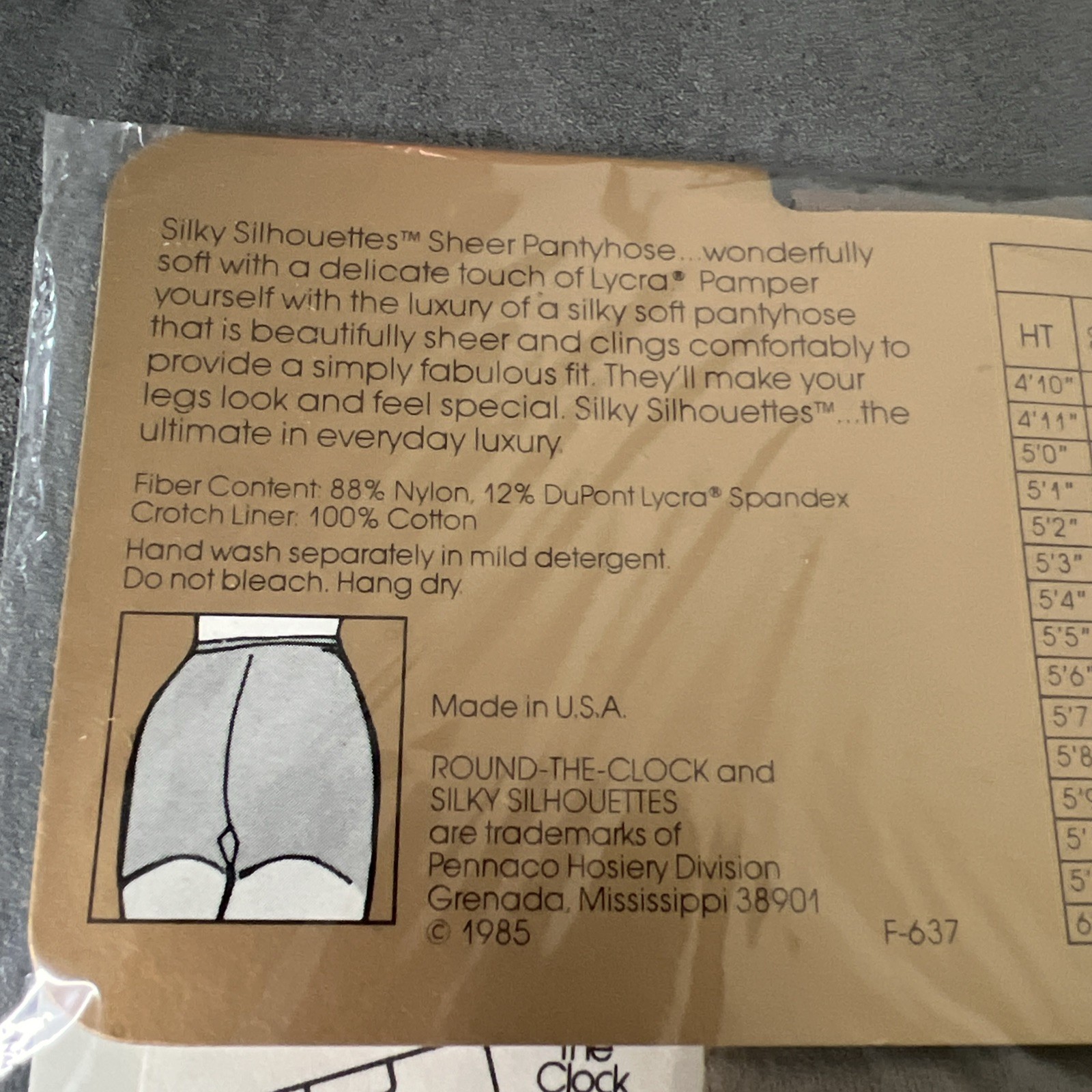 VTG 1985 Round The Clock Sheer Pantyhose Satin Taupe Style 51 – Size B – Trim