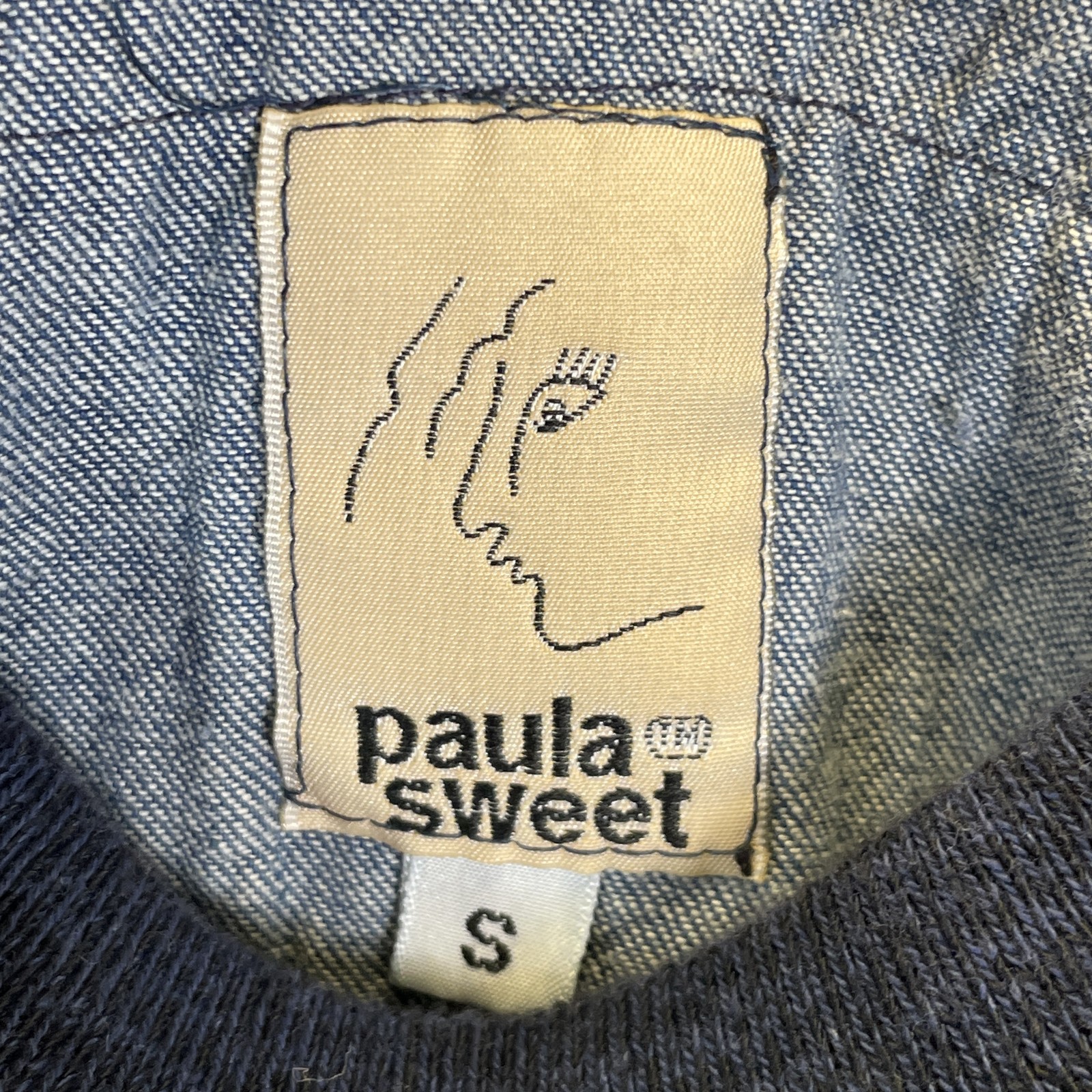 Paula Sweet Muslin Mink Denim Pullover Boho Art Size Small 80’s Fringe
