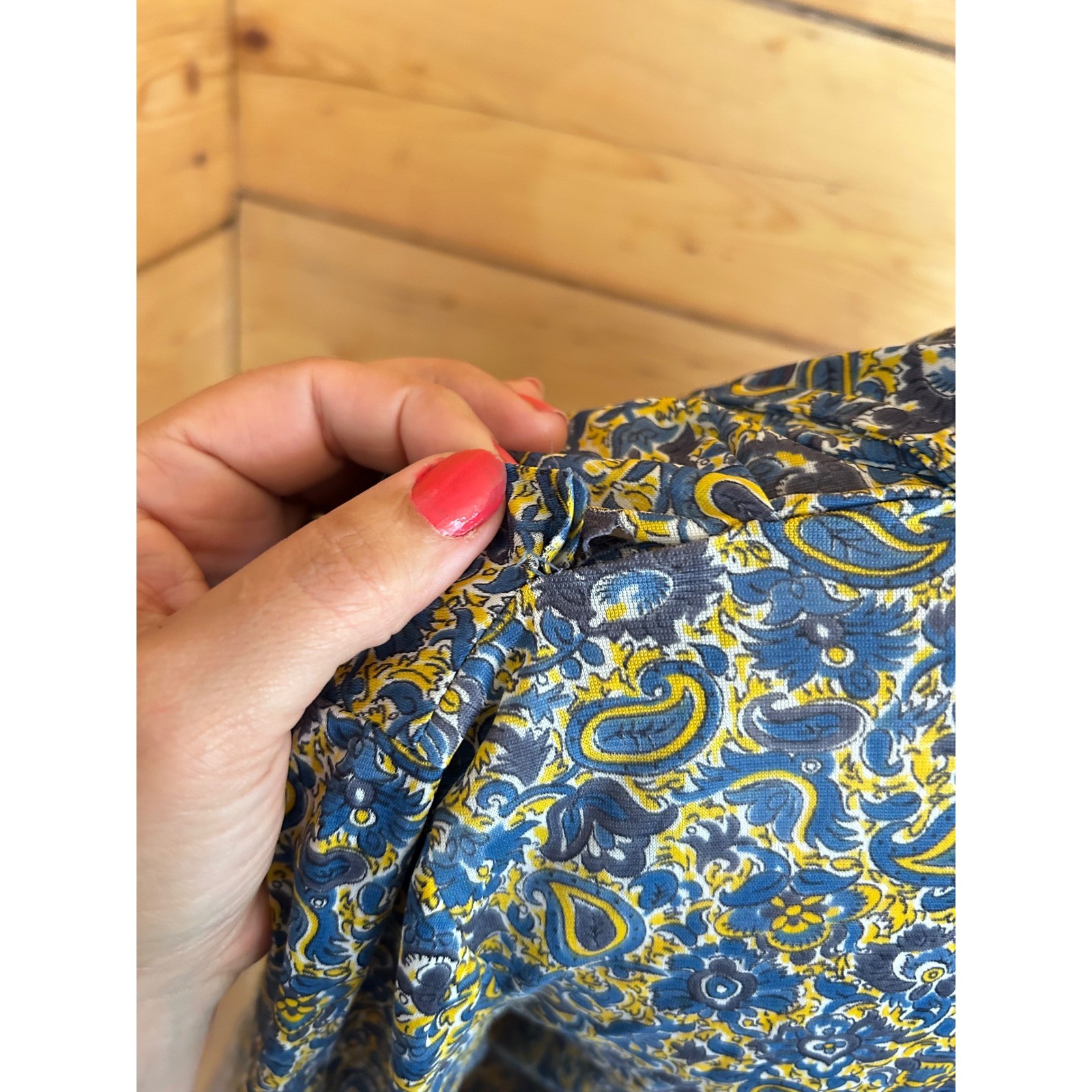 Vintage Day Dress Womens Size 14.5 Blue Yellow Paisley Pleated Shelton Stroller