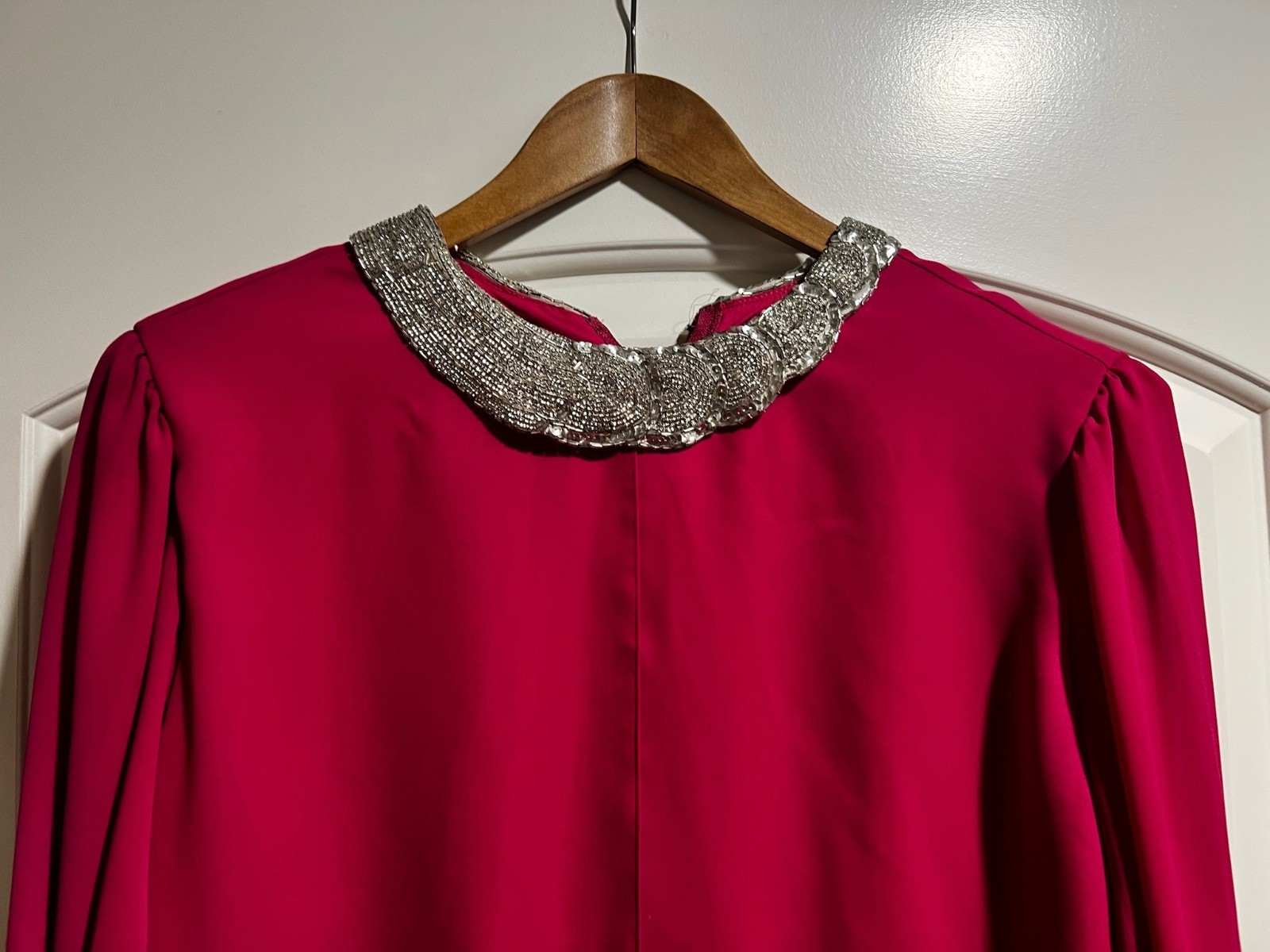 Vintage Magenta Beaded neckline evening holiday dress – XL