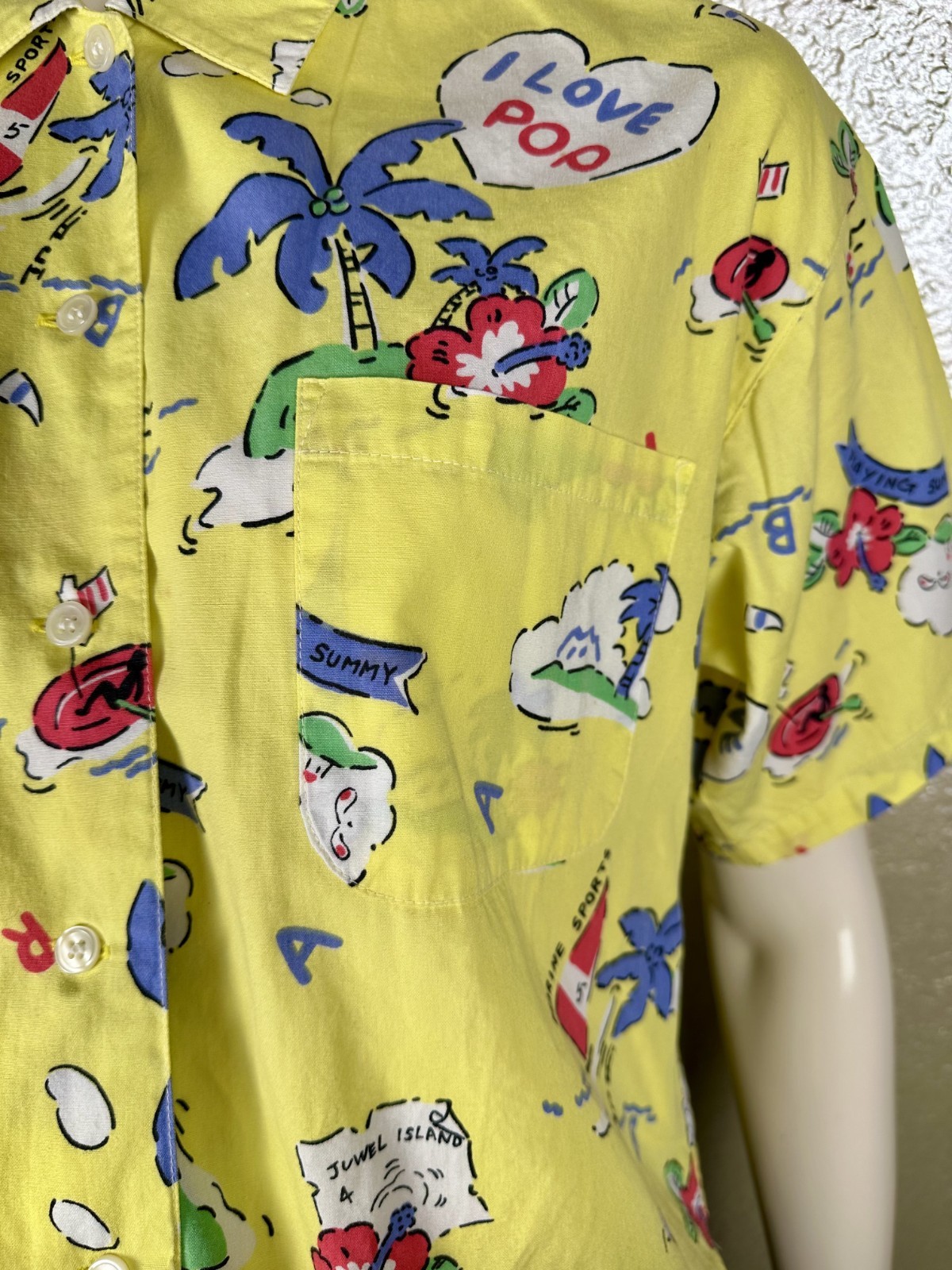 Vintage 1980’s Fashion In MICHEL Yokohama Yellow I LOVE POP! Cotton Short Sleeve