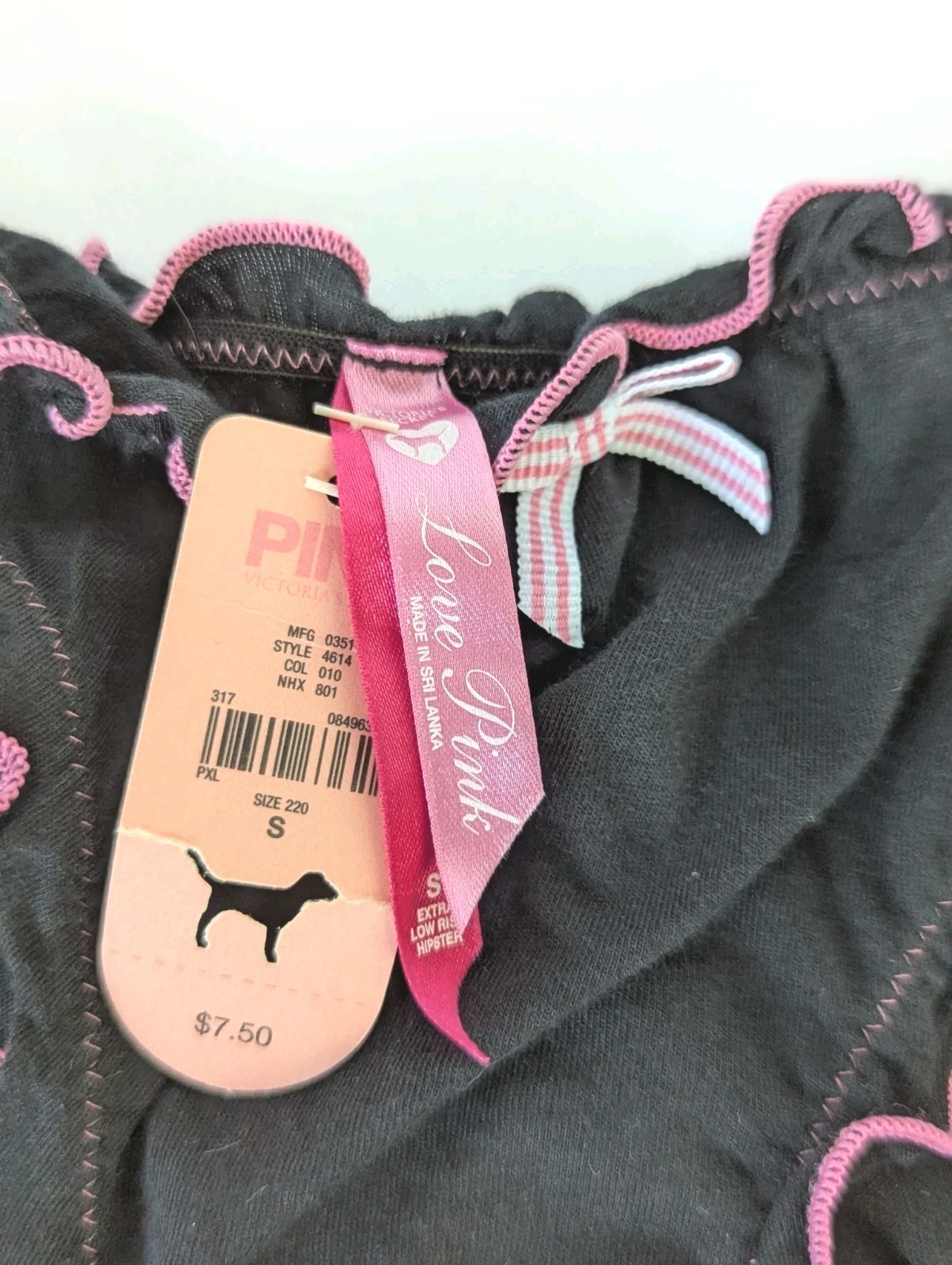 Vintage Victoria Secret Love Pink Hipster Panty Black Extra Low Rise Dog NWT