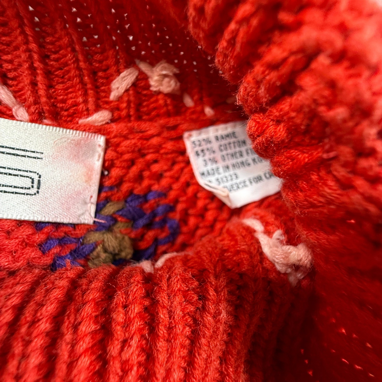 Chaus Knit Sweater Womens S Red Excellent Vintage Embroidered Holiday Chunky