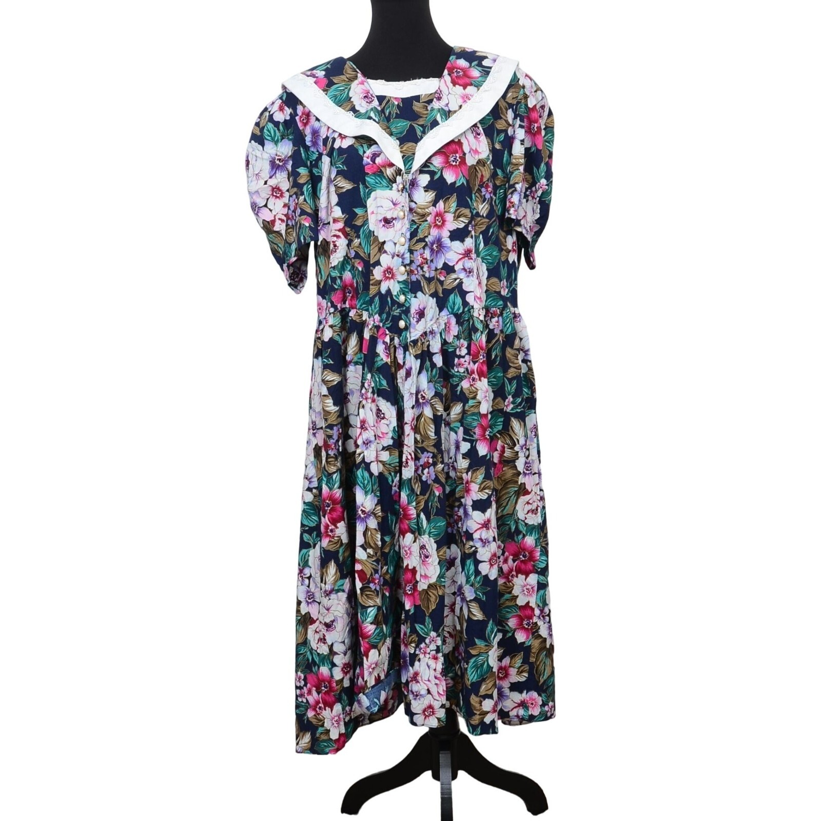 Vintage 80s Lisa II Women’s Plus Size 20P Petite Floral Lace Prairie Dress