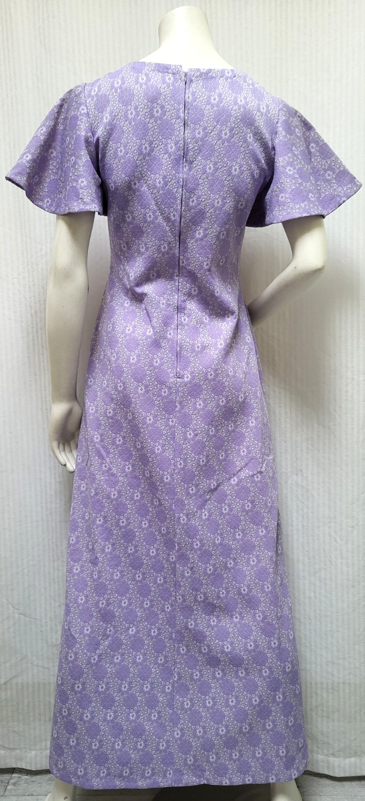Vintage 1960s Purple & Silver Lurex Double Knit Maxi Dress – Size S/M – EUC