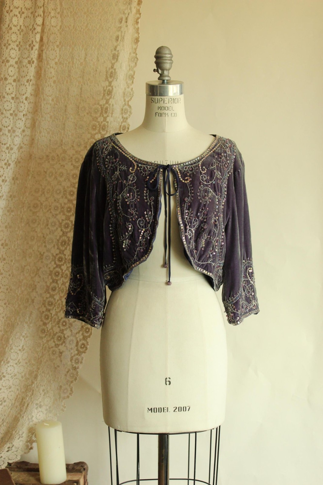 Vintage 1990s 2000s Jacket, ECI Purple Velvet Bolero Shrug with Beading, Size L