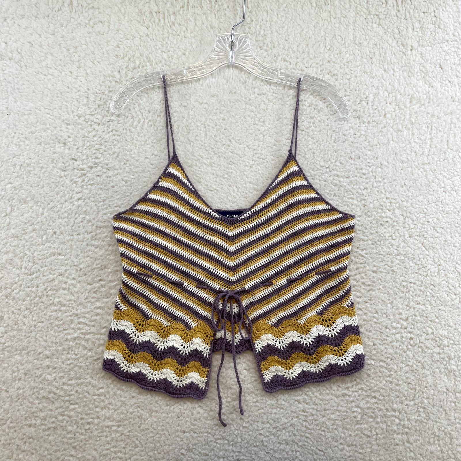 Y2K Vintage Camisole Tank Top Medium Striped Crochet Boho Fairy Grunge Festival