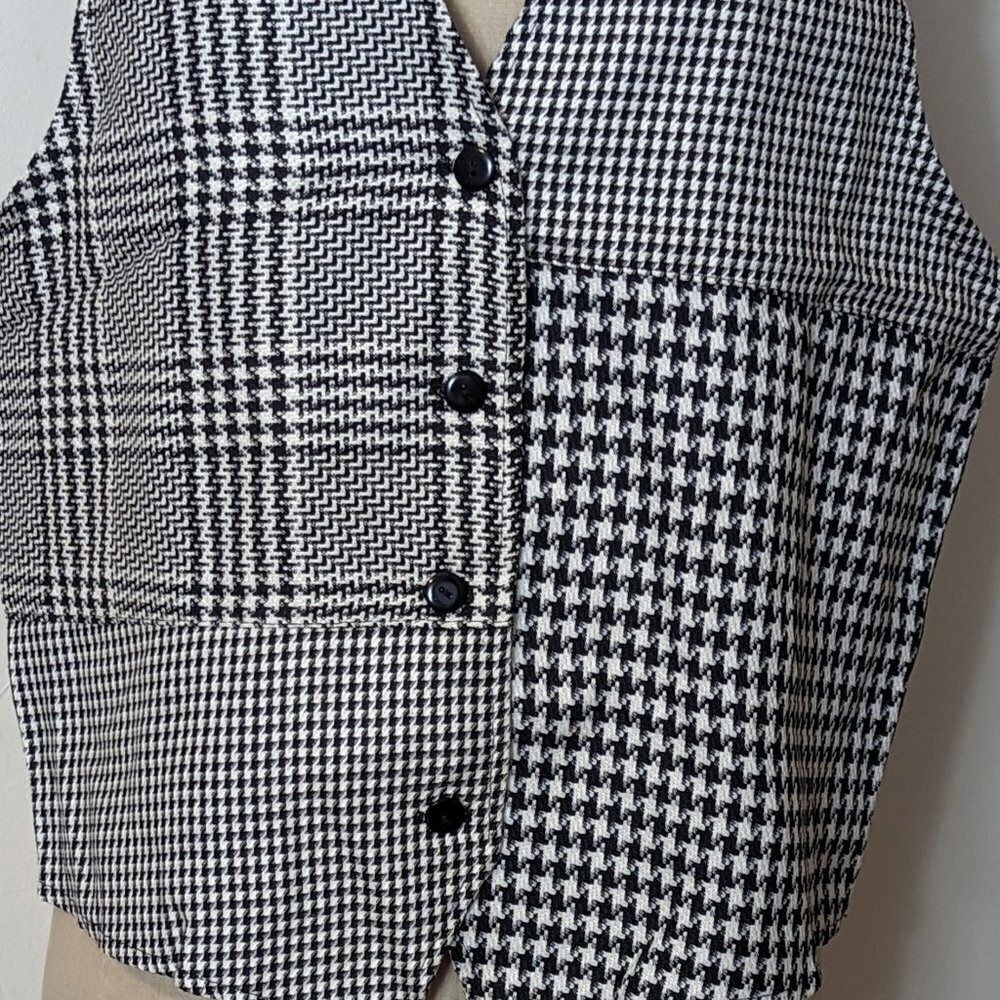 Y2K 90’s Houndstooth Vest Checkered Friends Rachel Green Button Ska Vintage