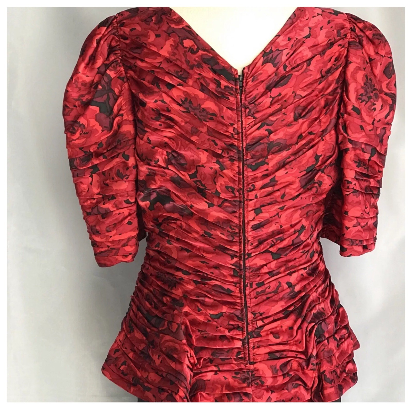 Vtg Jarin 1980s by Ruben Panis Ruched Floral Popover Short Sleeve Dress 16