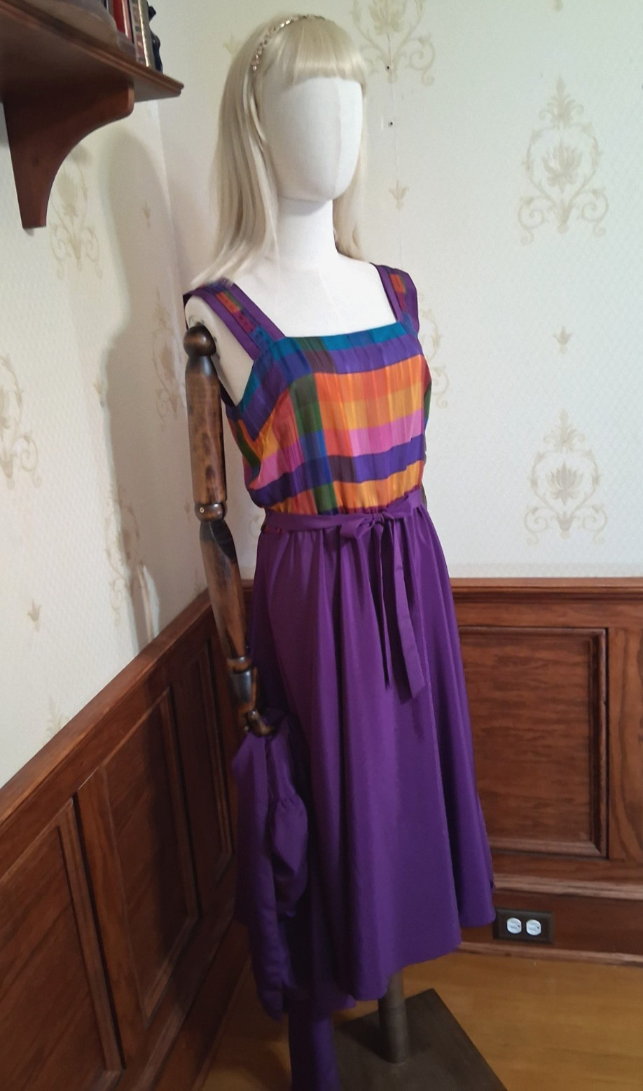 Vintage 1980s Caron Chicago 3-piece Purple Plaid Flowy Cottagecore Sundress Suit