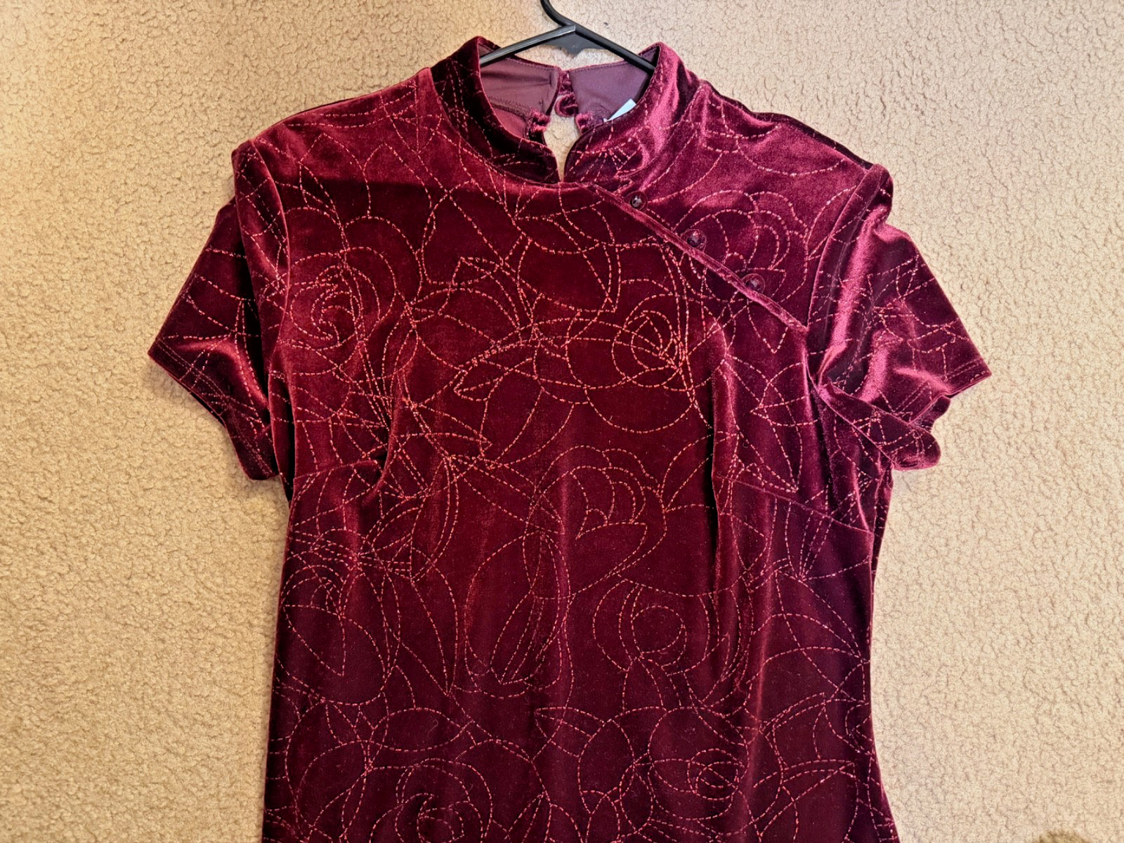 Vintage CDC Long Dress Size 8 Red Polyester Velvet Glitter