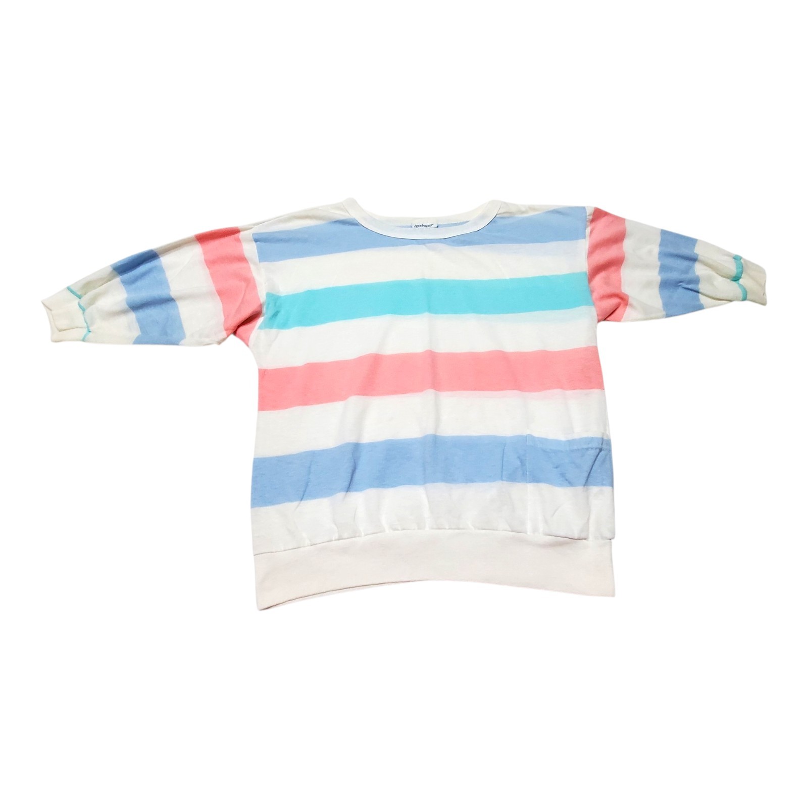 Vtg 80s Donnkenny Pastel Stripe Top Dolman Sleeve Banded Waist Pocket Medium