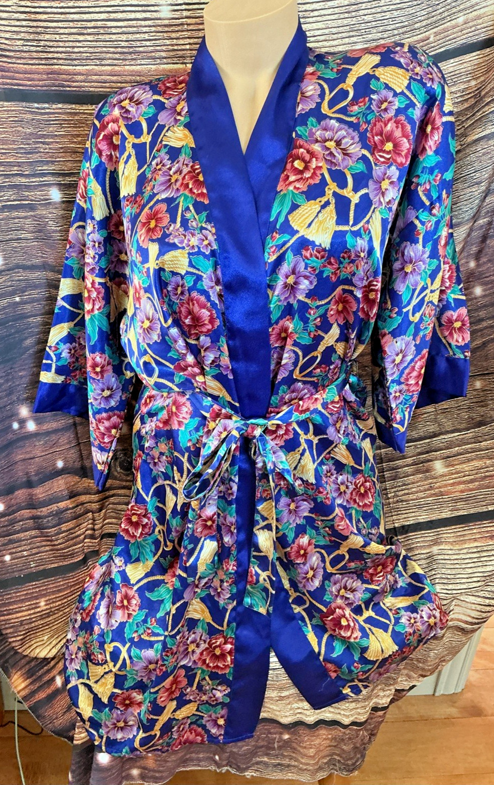Vintage JO Intimates Chemise & Robe Set Floral Polyester Set Size S