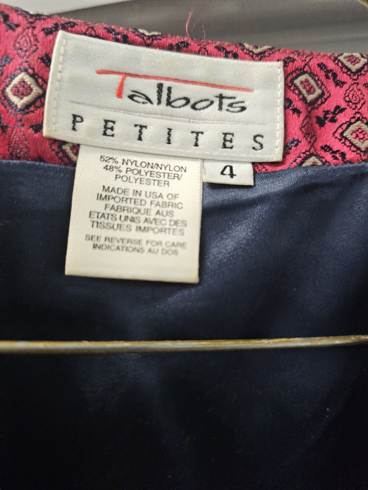 Talbots Petites Patterned Vest 2 Button Burgandy Geometric ined Womens 4 VTG