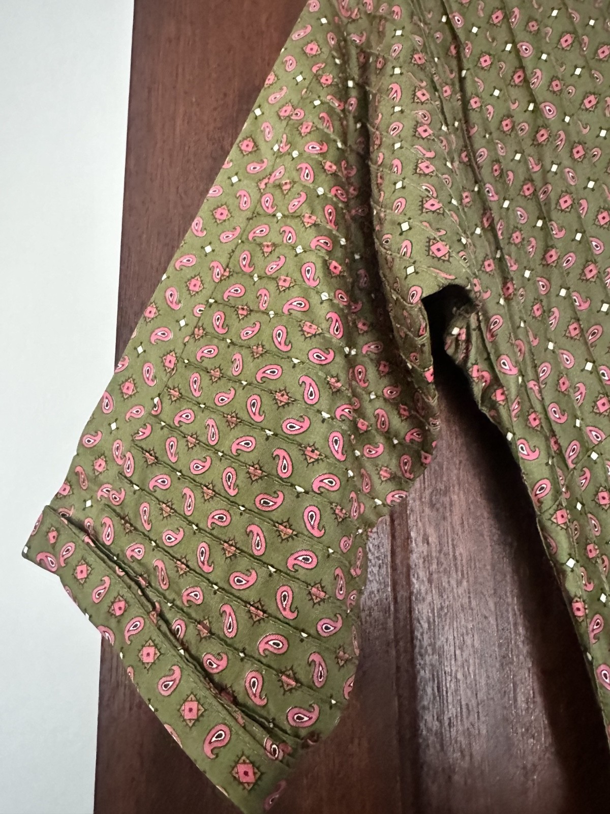 Wendy Woods Green Paisley Pleated Vintage Dress