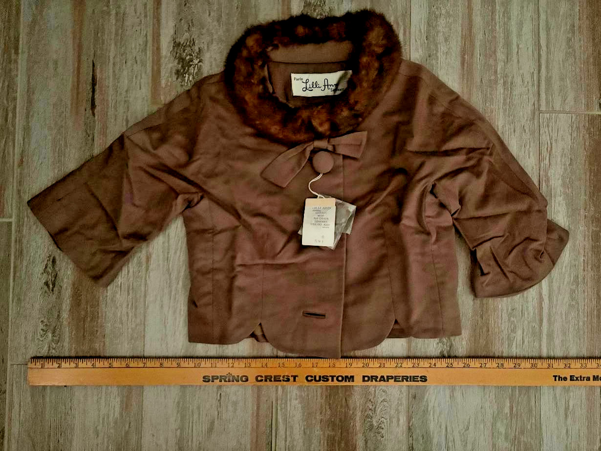 Vintage Lilli Ann Brown Wool Suit Set with Genuine Fur Collar 2 Pc XSmall