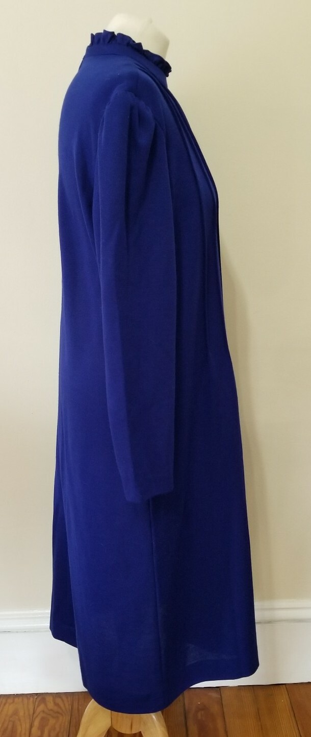 Vintage 70s Nancy Greer New York Royal Blue Pintuck Dress Poly Wool Size 18 L