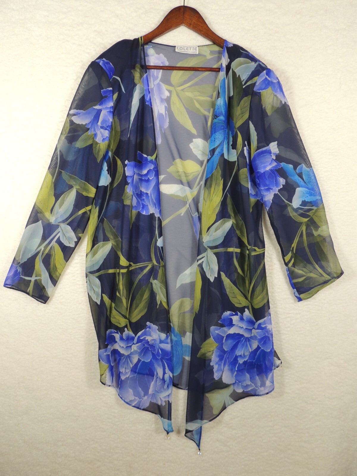 Cardigan Top Size Med? Lolette Sheer Open Front Cover Up Wavy Kimono See Measure