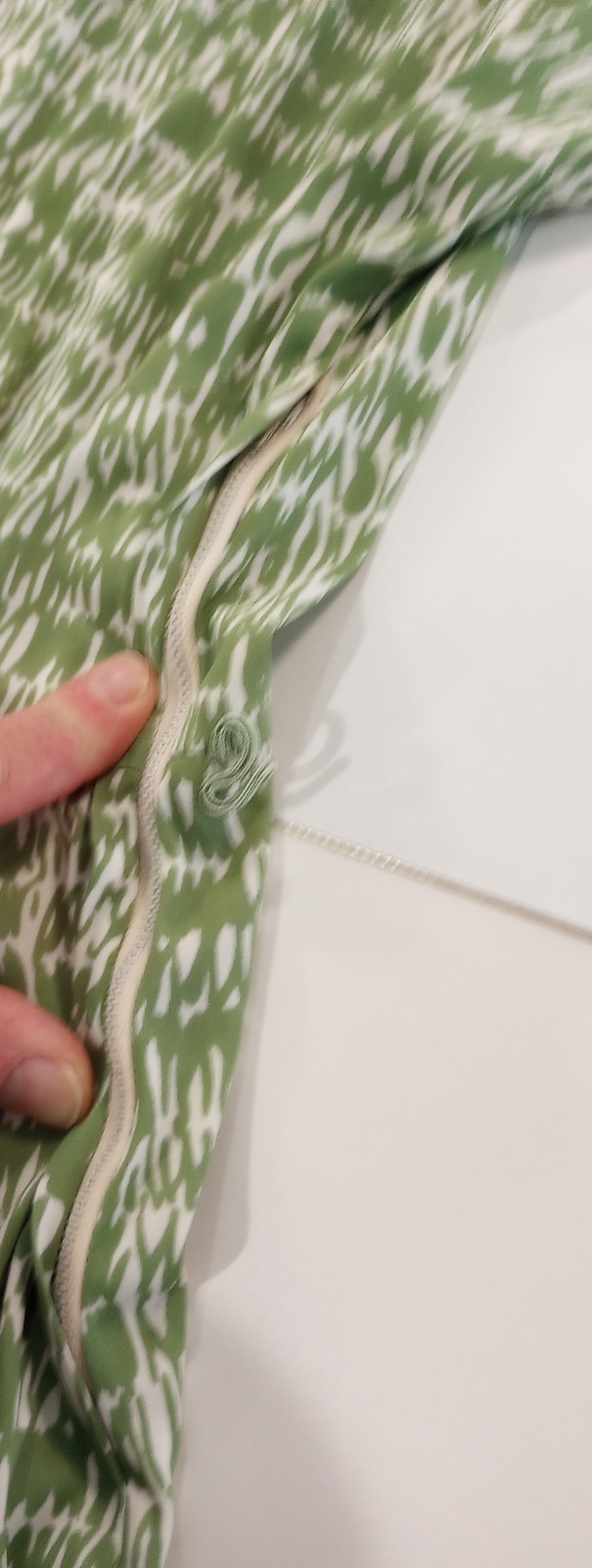 Vintage Green White Abstract Satin A Line Midi Dress Short Sleeve Side Zip
