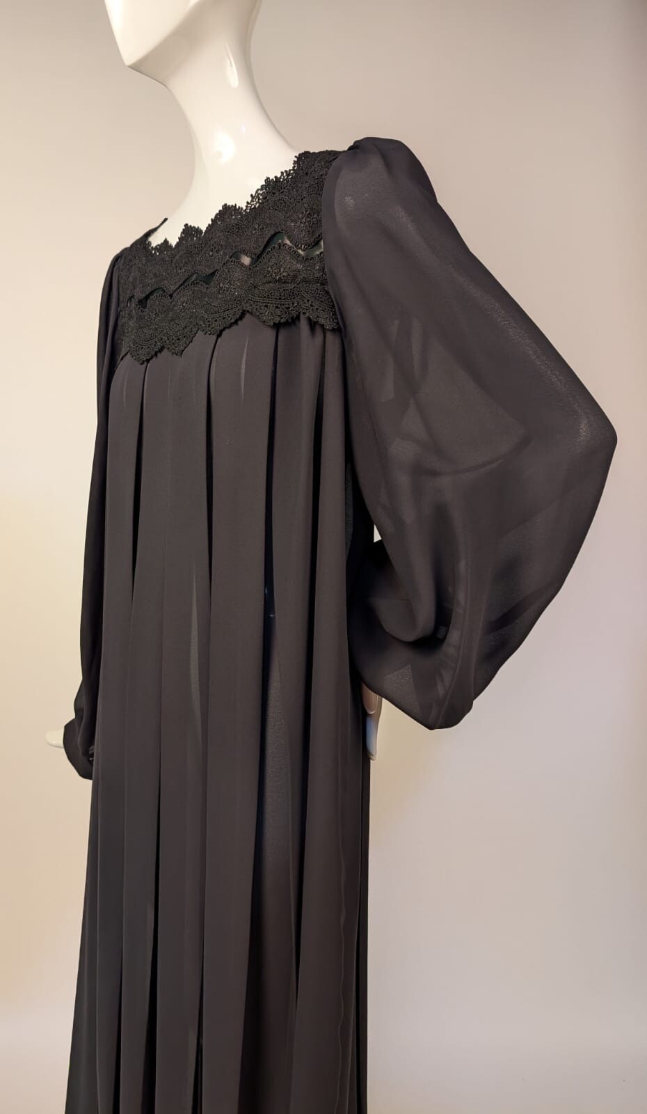 VINTAGE 1980’S OVERSIZED SHEER BLACK DRESS W FULL SLEEVES + NIEMAN MARCUS LABEL