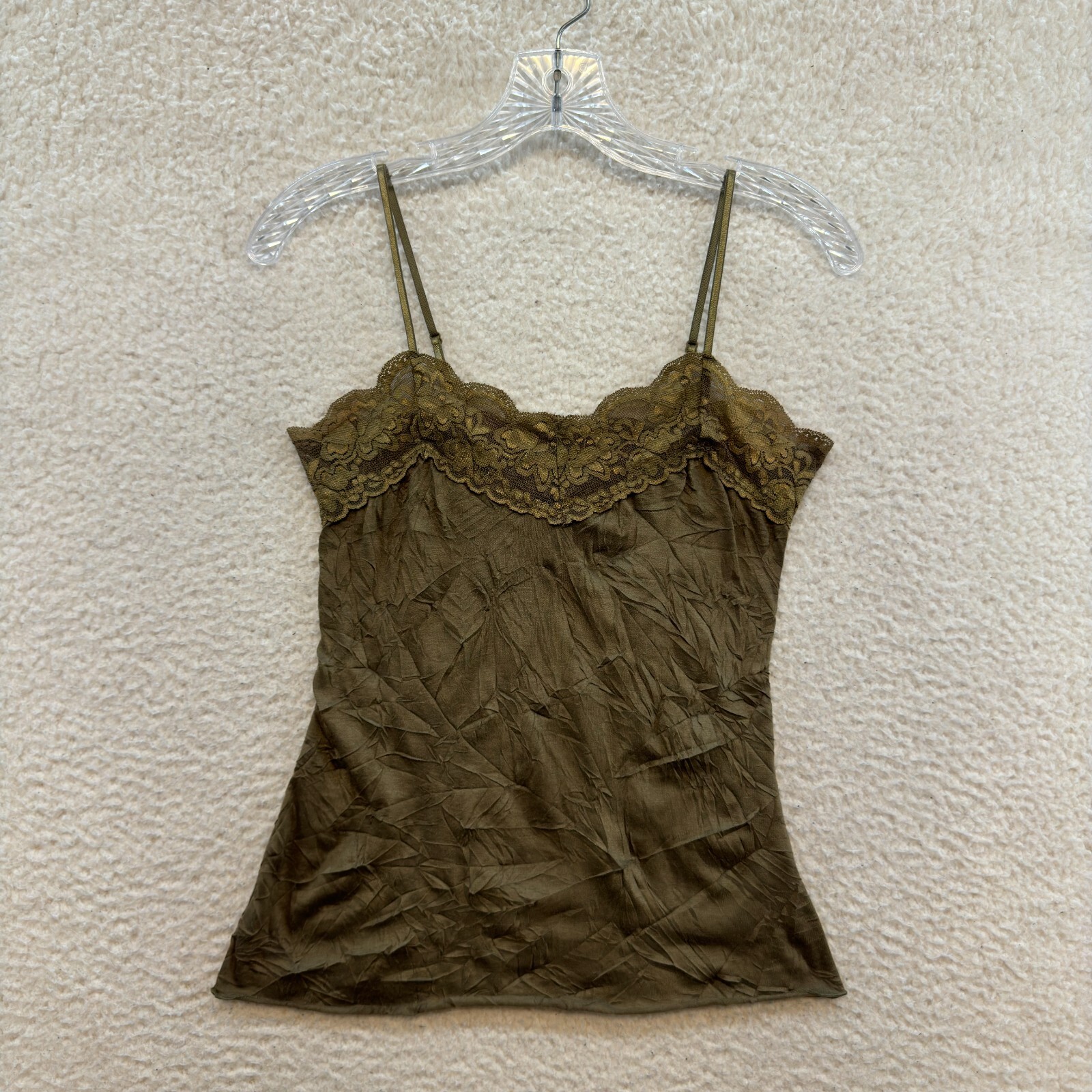 Y2K Vintage Camisole Tank Top XS Small Olive Green Boho Fairy Grunge Whimsigoth