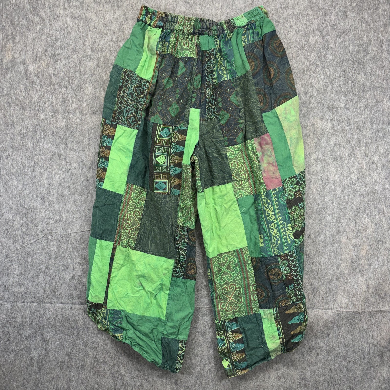 Vintage Kirat Pants Hareem One Size Patchwork Green 100% Cotton Patchwork Boho