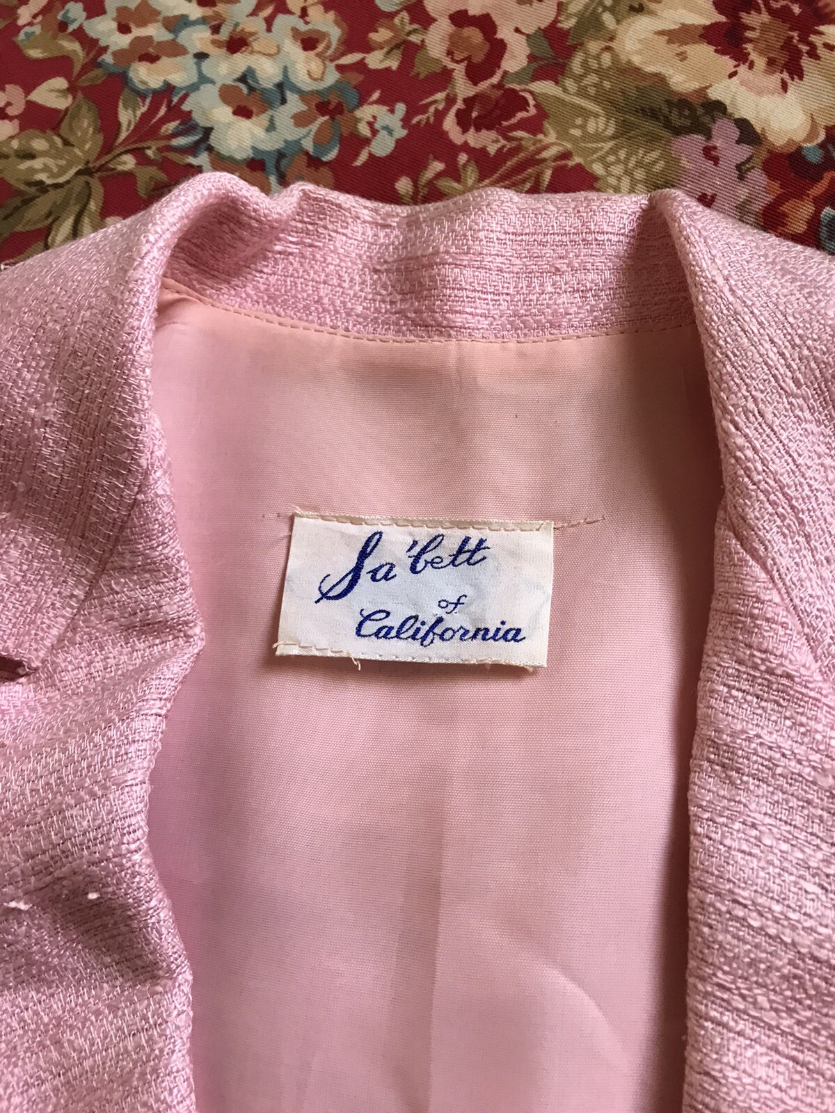 Sa’Bett of California Women’s Vintage 60’s Pink Coat Jacket Skirt Suit Size XS/S