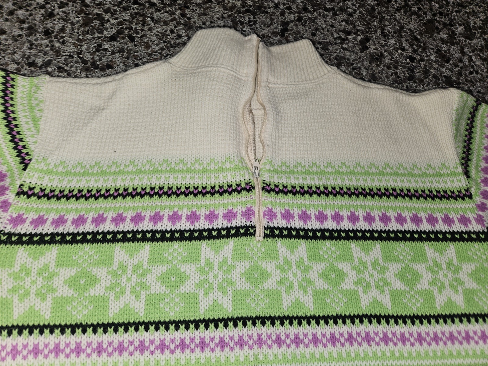 Vtg Arctic Cat Knit Sweater W Zipper M/38 White An Purple Green Blk Stripe Women
