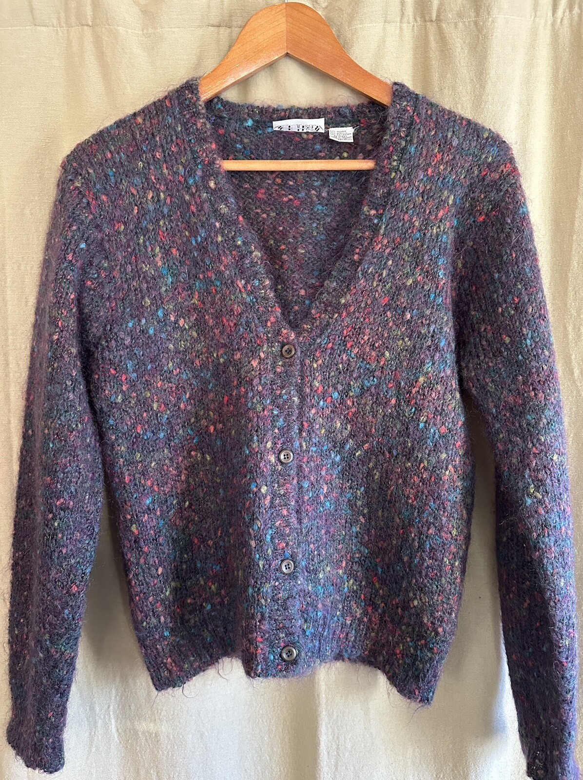 VTG Suburbans SzS Mohair Blend Multi Rainbow Speckled Fuzzy 80s 90s Cardigan