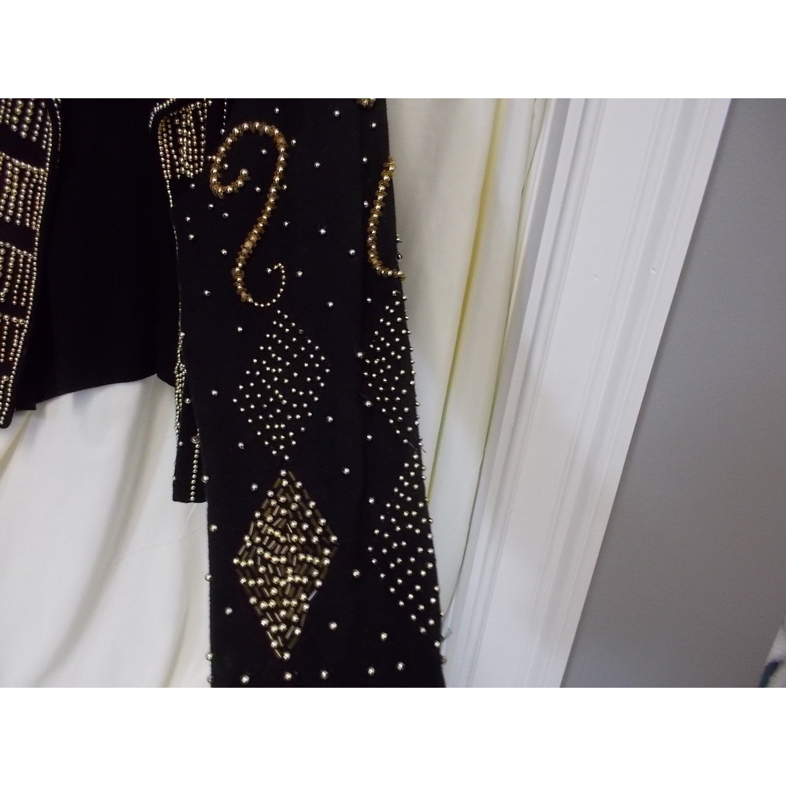Attitudes by Debra Black Embellished Studded Beaded Open Front Jacket Large