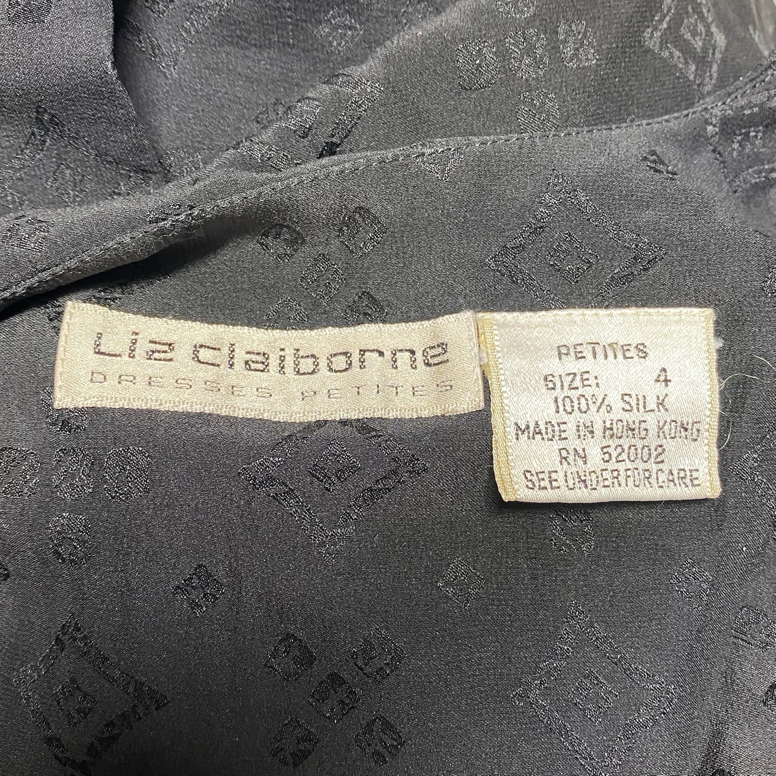 Liz Claiborne Vintage Women’s Petites Silk Sheath Dress Black Knee Button Size 4